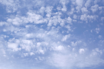 Panorama of blue sky with cumulus clouds