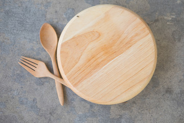 Wood dish wood spoon and wood fork set