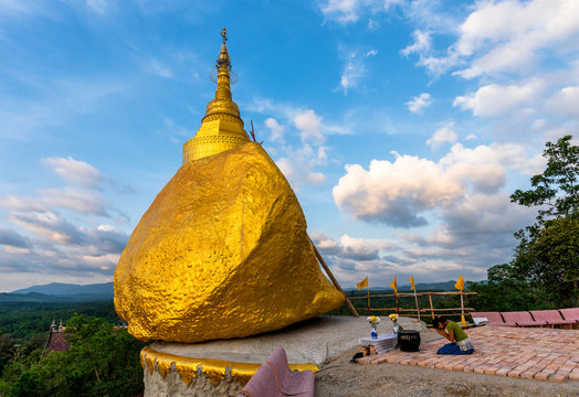 Thailand Temple , Wat Suwan Khiri ,Kyaiktiyo Pagoda at Ranong,Thailand. Is famous sacred place and landmark of Myanmar. the Great Dagon Pagoda and the Golden Pagoda