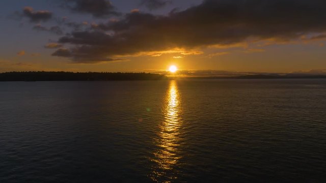 Amazing sunset. View from Pier 66, downtown Seattle. Port of Seattle. Landscape video. 4K, 3840*2160, high bit rate, UHD