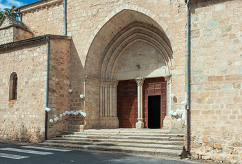 Decorated entrance of a church for a wedding