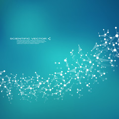 Molecule DNA and neurons vector. Molecular structure. Connected lines with dots. Genetic chemical compounds. Chemistry, medicine, science, technology concept. Geometric abstract background.