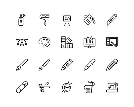 Design and craft icon set, outline style
