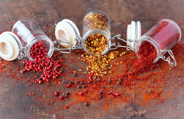 Variety of hot chilli peppers