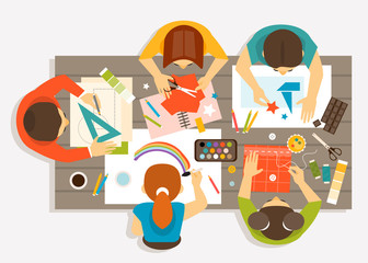 Obraz premium Creative workshop for children. Vector illustration