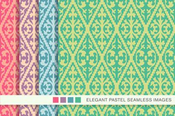 Elegant seamless pastel background set jagged check spiral