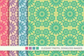 Elegant seamless pastel background set geometry flower kaleidoscope