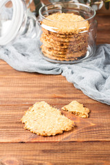 Oatmeal cookies with maple syrup, bank, vertical, selective focus
