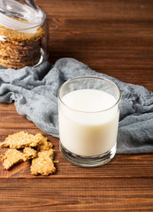 Oatmeal cookies with maple syrup, bank, vertical, selective focus
