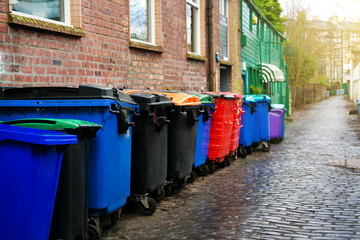 bright colored dustbins on the streets of Scotland