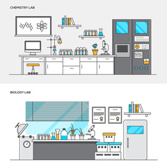Flat line color concept- Chemistry and Biology lab
