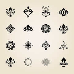 Vintage set of vector elements. Different elements for decoration and design, cards, menus, backgrounds and monograms. Classic patterns. Set of vintage patterns