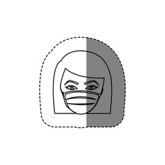 monochrome contour sticker with head of nurse with mouth cap vector illustration