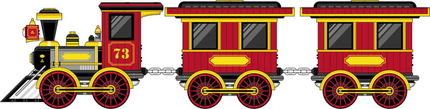 Cartoon Wild West Train and Carriages