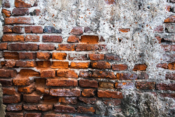 Old red brick and concrete wall background, Texture