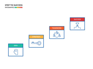 Stair step to success. Staircase with icons and elements to success.
