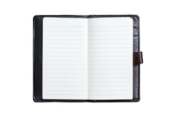 Open blank notebook isolated on white background.