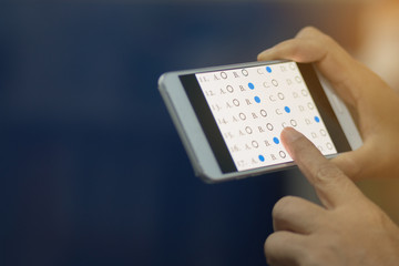 student testing in exercise, exams answer on a tablet with multiple-choice questions by finger clicking
