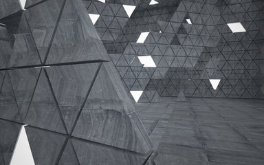 Empty dark abstract concrete room interior.  Architectural background consisting of a triangular prism. Night view of the illuminated. 3D illustration. 3D rendering