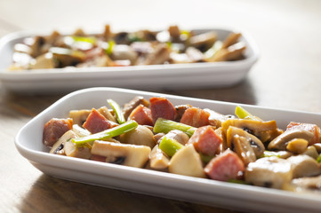 champignon mushroom salad with garlic shoots