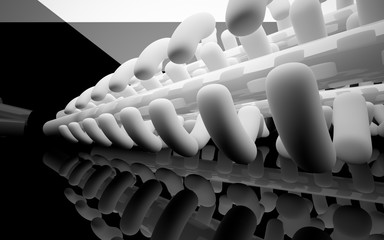 Obraz premium Abstract black interior with glossy white sculpture. 3D illustration and 3D rendering