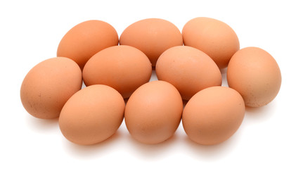 Organic brown eggs isolated on white background