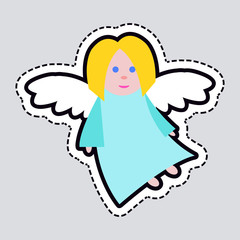 Christmas Angel. Blue Clothes. White Long Wings