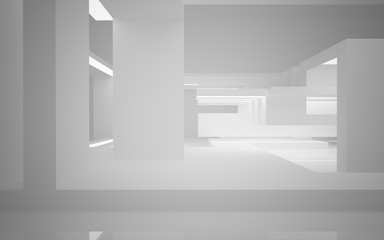 Abstract white interior of the future, with neon lighting. 3D illustration and rendering