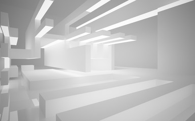 Abstract white interior of the future, with neon lighting. 3D illustration and rendering