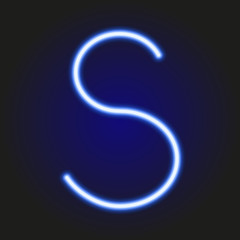 single light blue neon letter S of vector illustration