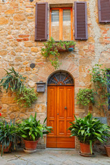 Fototapeta na wymiar Beautiful medieval town of narrow streets and charming porch