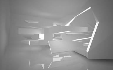 Abstract white interior of the future, with neon lighting. 3D illustration and rendering