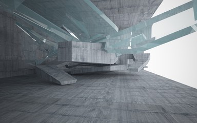 Abstract interior of glass and concrete. Architectural background. 3D illustration and rendering 