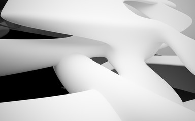 Abstract black  interior with glossy white sculpture. 3D illustration and 3D rendering