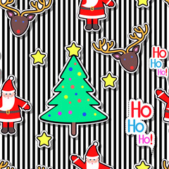 Obraz premium Santa Clause, Deer, Tree Star Seamless Pattern.