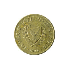 2 cypriot cent coin (1983) reverse isolated on white background