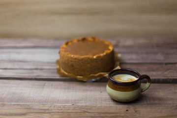 homemade caramel cheesecake coffee cup brown