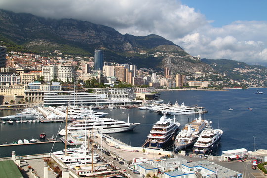 View of yachts and boats in port of Monaco