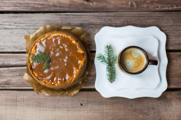 homemade caramel cheesecake coffee cup salted caramel bank branch winter tree cake