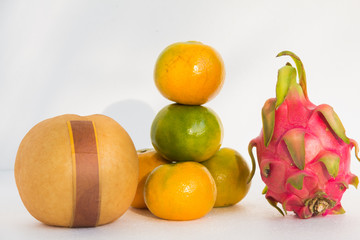 Fresh chinase orange with dragon fruit isolated