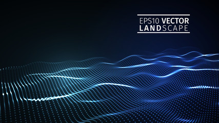 3D glowing abstract digital wave particles. Futuristic vector illustration. HUD element. Technology concept. Abstract background.