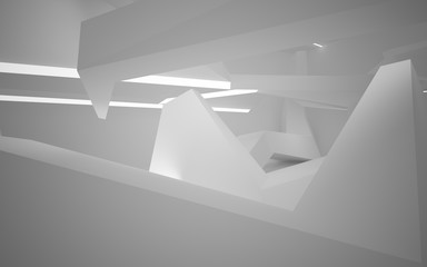 Abstract white interior of the future, with neon lighting. 3D illustration and rendering