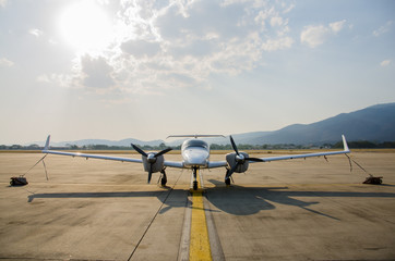 Small Airplane or Aeroplane Parked at Airport.Small Airplane Famous to use Private Airplane.Sun...