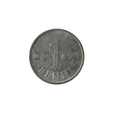 1 finnish penni coin (1970) obverse isolated on white background