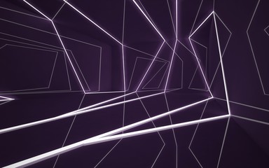 Abstract violet interior of the future in a minimalist style with white lines. Night view from the backligh. Architectural background. 3D illustration and rendering