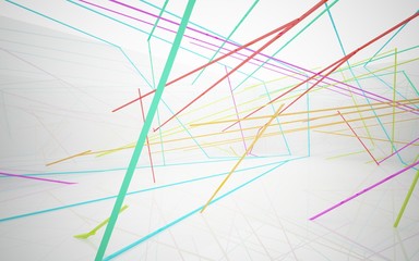 Abstract white interior with colored gradient glossy lines. 3D illustration and rendering