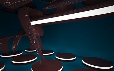 Abstract interior with glossy blue sculpture. 3D illustration. 3D rendering