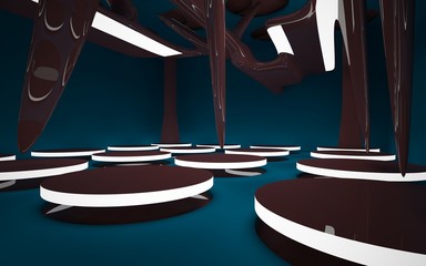 Abstract interior with glossy blue sculpture. 3D illustration. 3D rendering