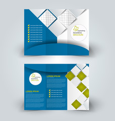 Brochure design template for business, education, advertisement. Trifold booklet vector illustration. Blue and green color.