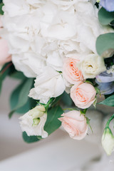 Wedding decor. Beautiful flowers in bouquet, closeup